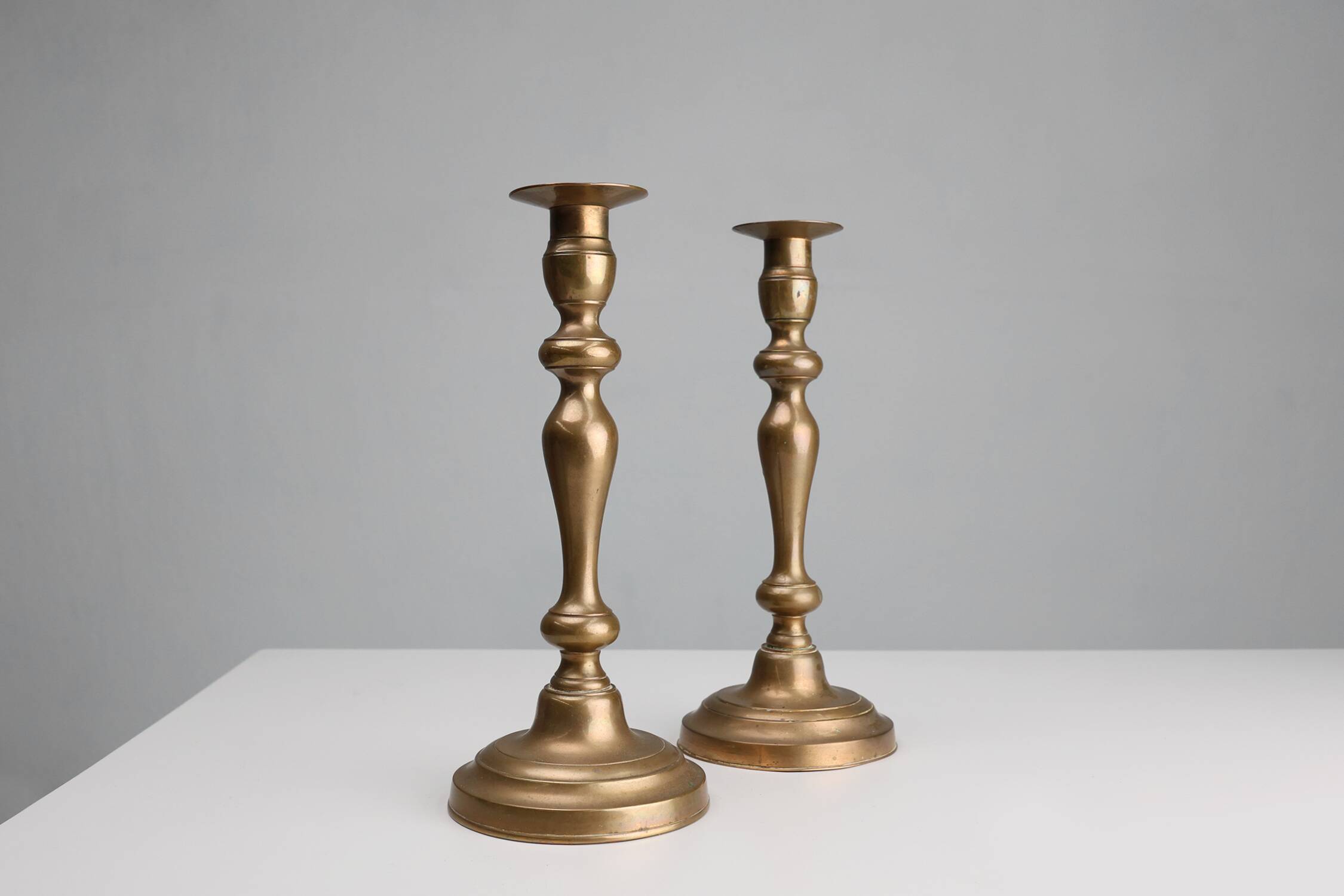 Set of two antique 19th century French copper candlesticks