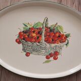 Retro oval serving dish with basket of cherries decor