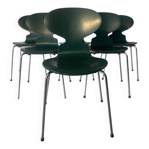 Ensemble de 6 chaises “Fourmi” vert foncé – Arne Jacobsen pour Fritz Hansen