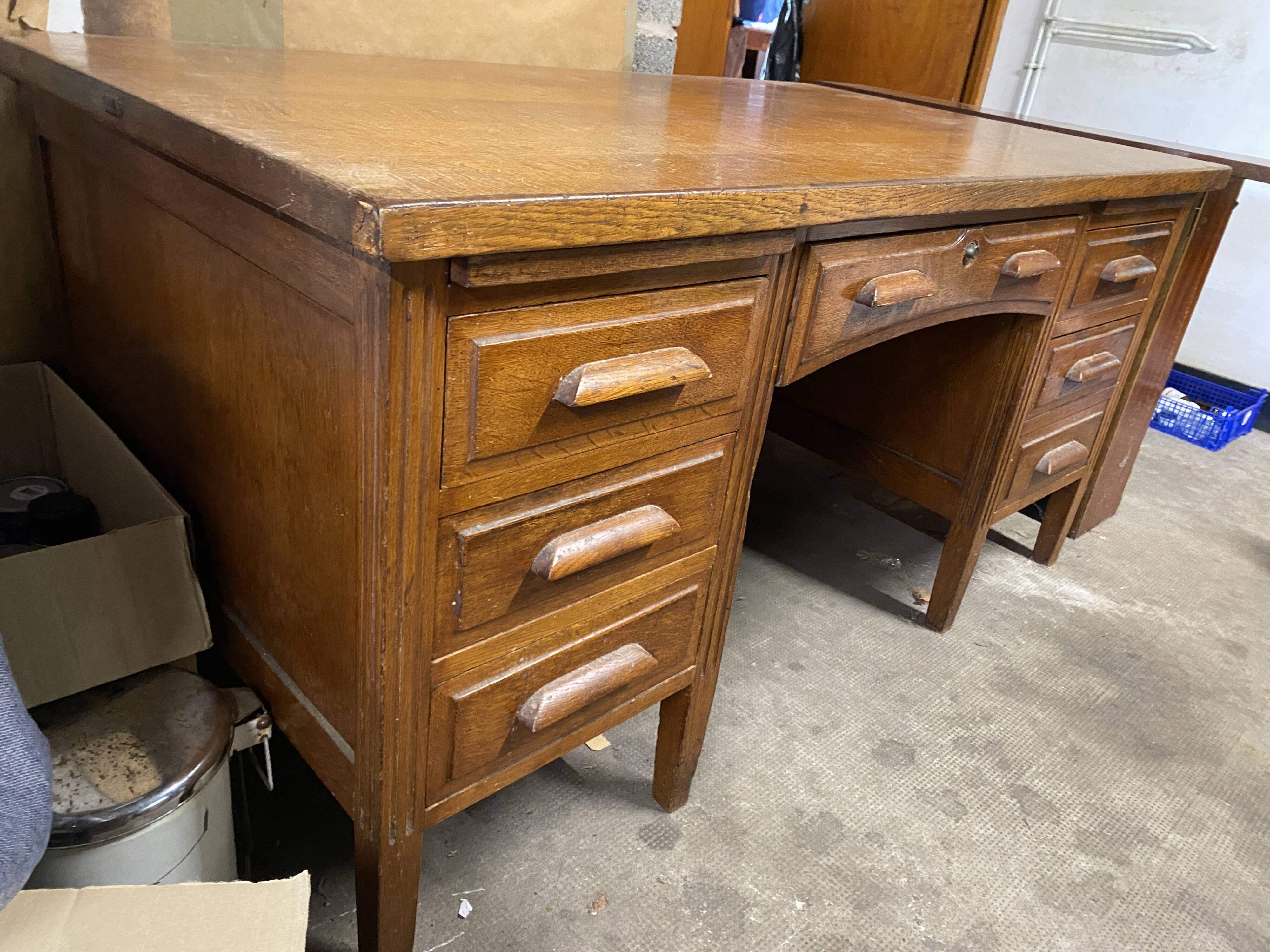 Teacher's desk from the 1950s on legs.