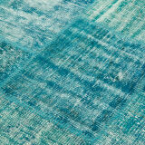 Handmade anatolian overdyed 175 cm x 242 cm turquoise patchwork carpet