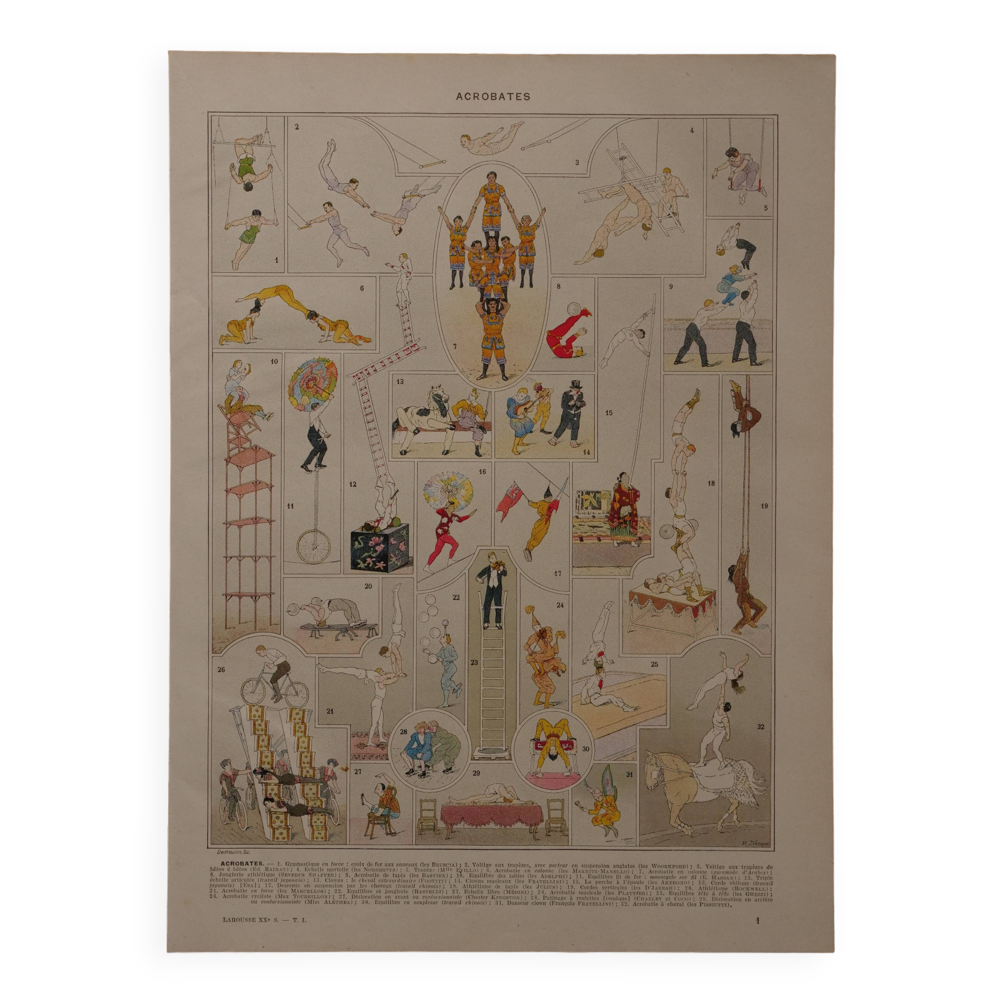 Original lithograph of acrobats