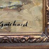 Painting "Ducks in the pond" HST signed Guichard + frame