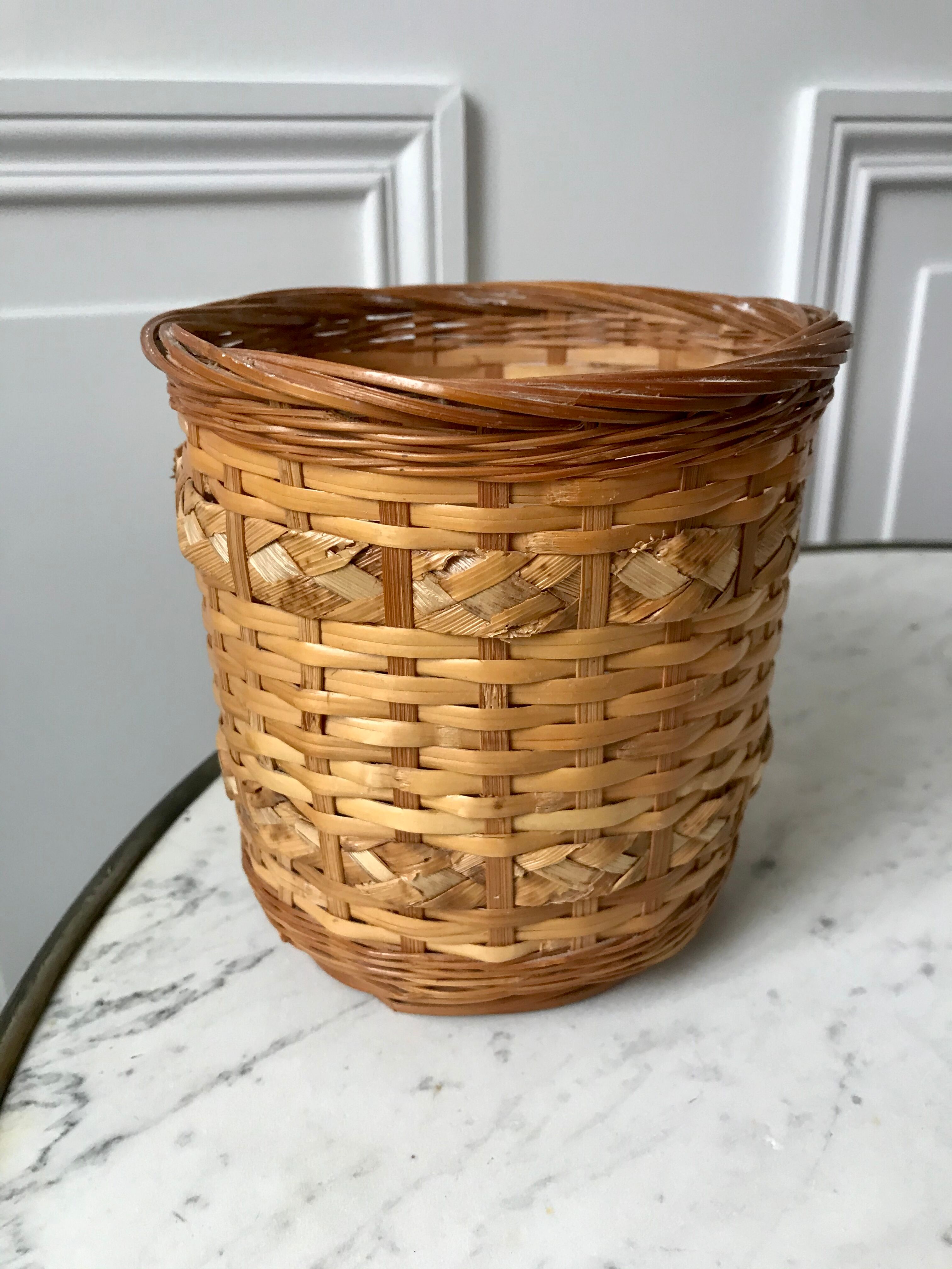 Rattan and bamboo pot cover worked 70s