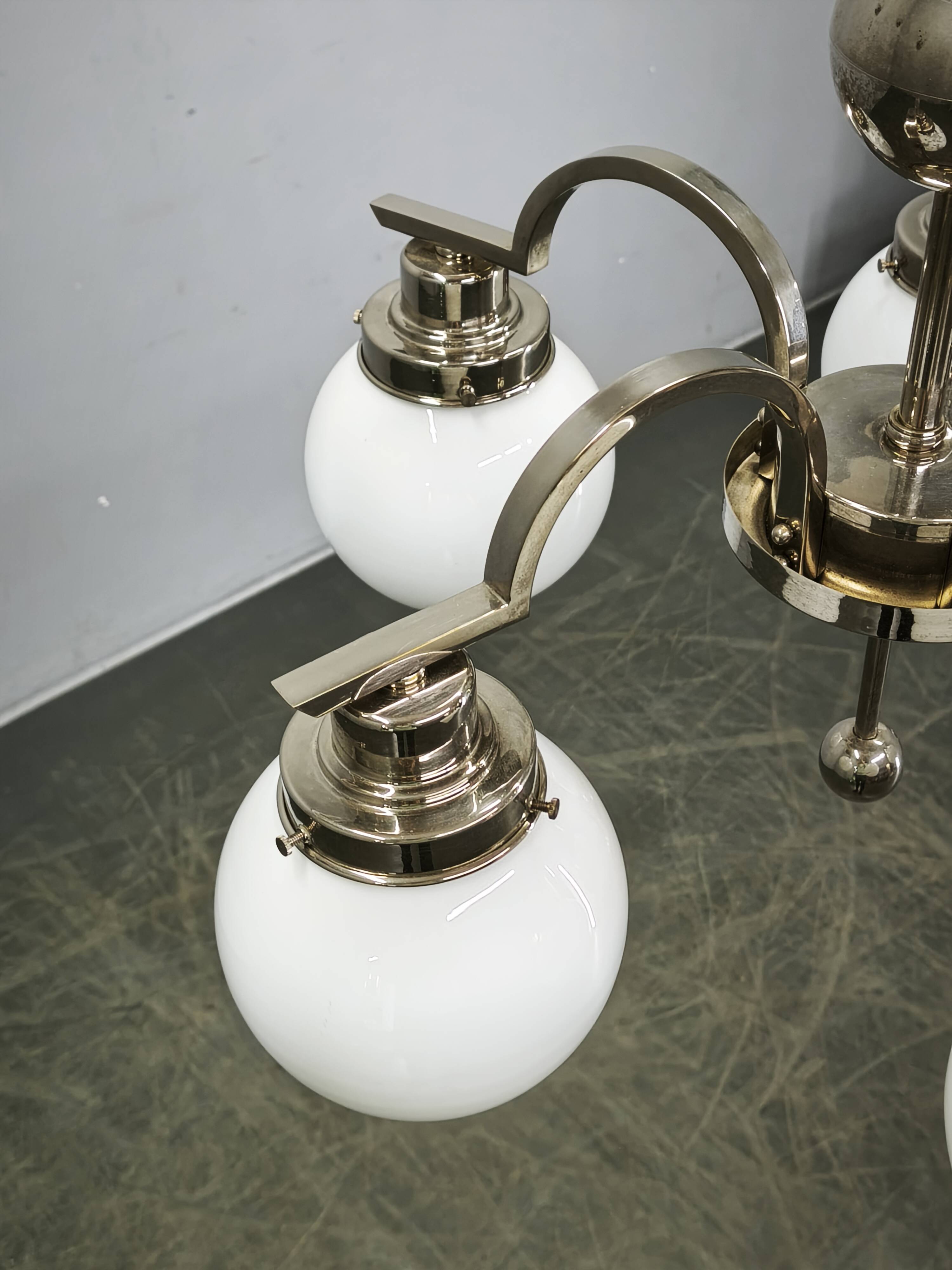 Art Deco Five-Light Chrome Chandelier, Czechoslovakia, 1930s