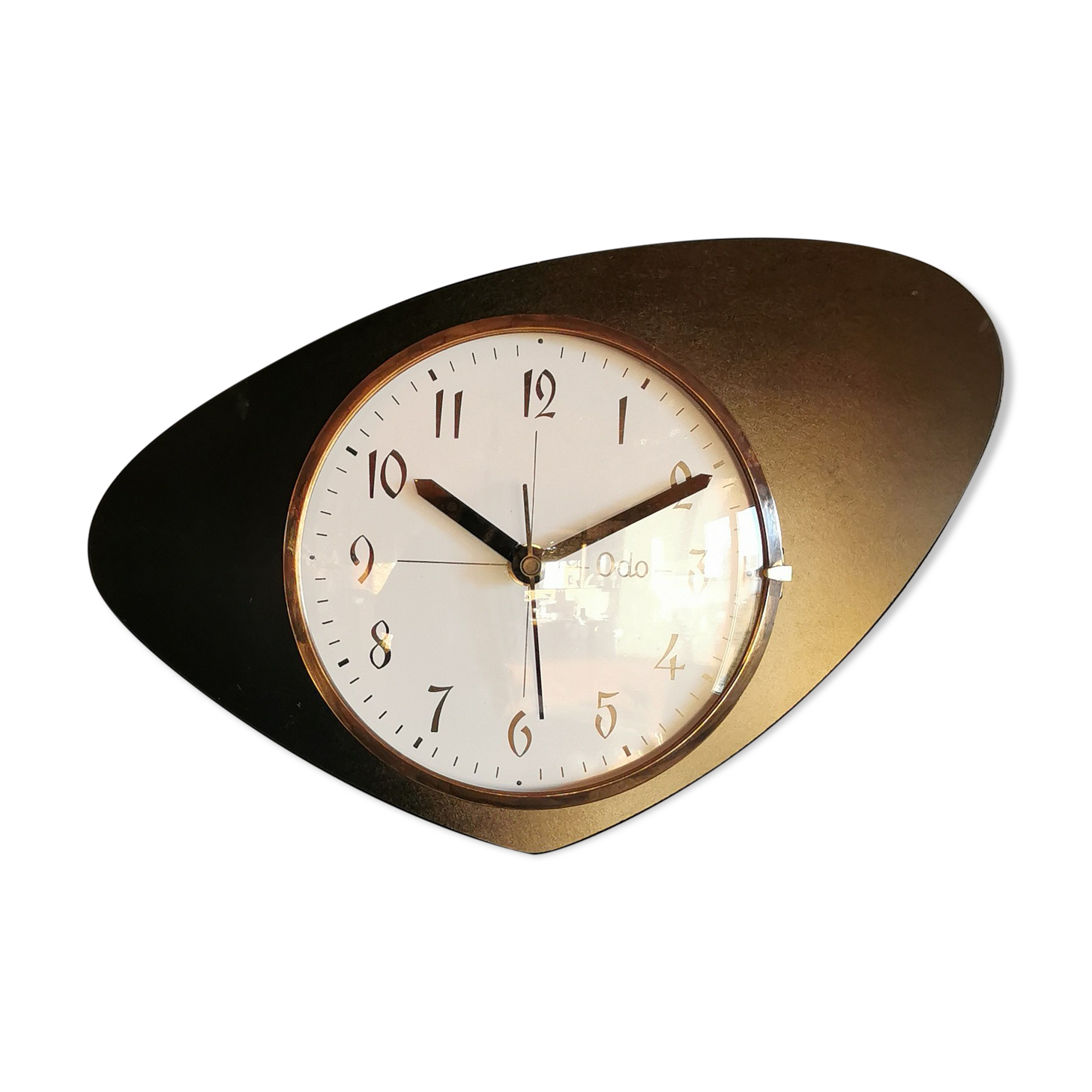 Vintage formica clock asymmetrical silent wall clock "black odo"