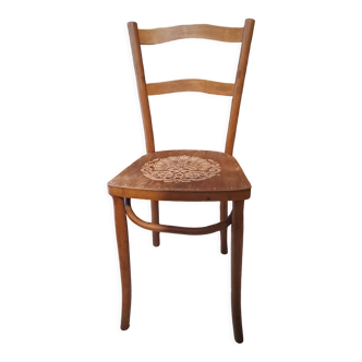 Chaise de style bistrot en bois blond 1940