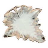 Antique limoges porcelain butter dish leaf shape white & chrome vintage