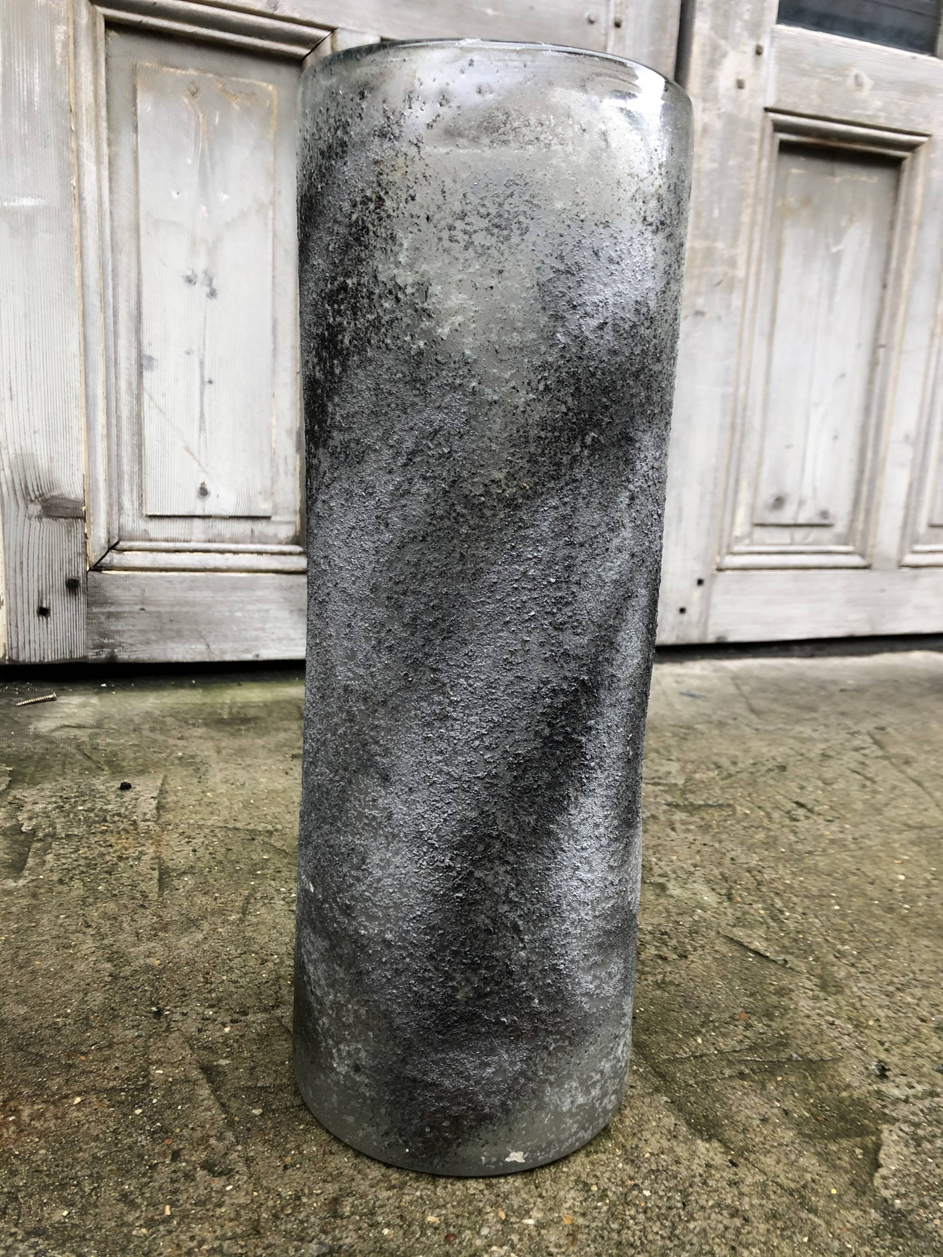Large vase Biot glass bubbled grey patinated design 1970