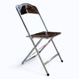 6 chaises pliantes en Plexiglas fumé et métal chrome Chaisor 1970
