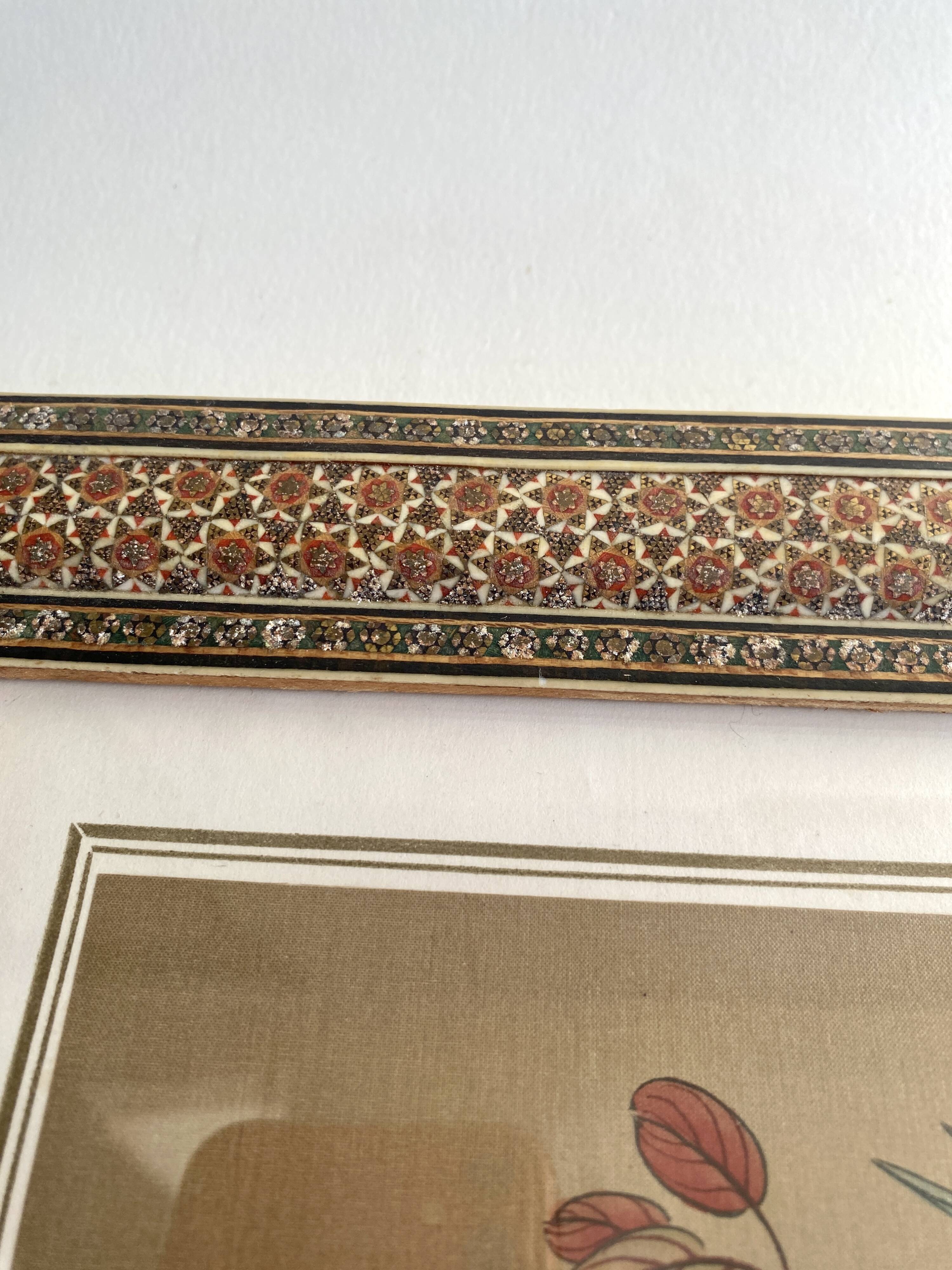 Ornithological painting, marquetry frame