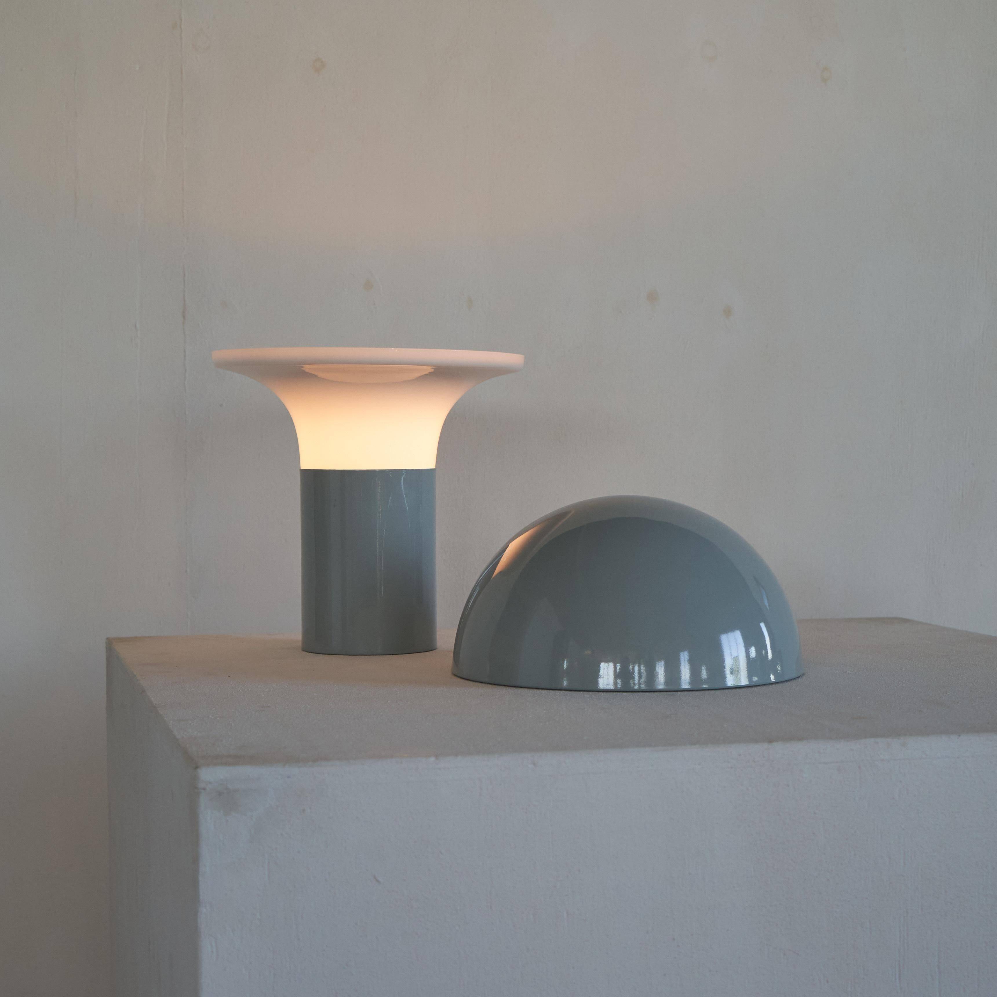 1960s metal and opaline mushroom table lamp