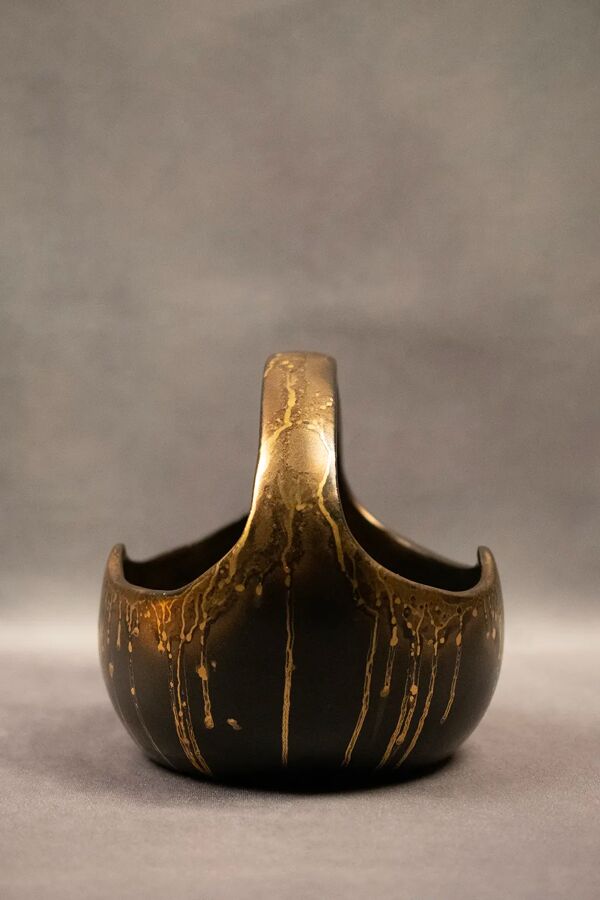 Coupe en grès irisé à anse Léon Pointu - Grès de Puisaye début XXème