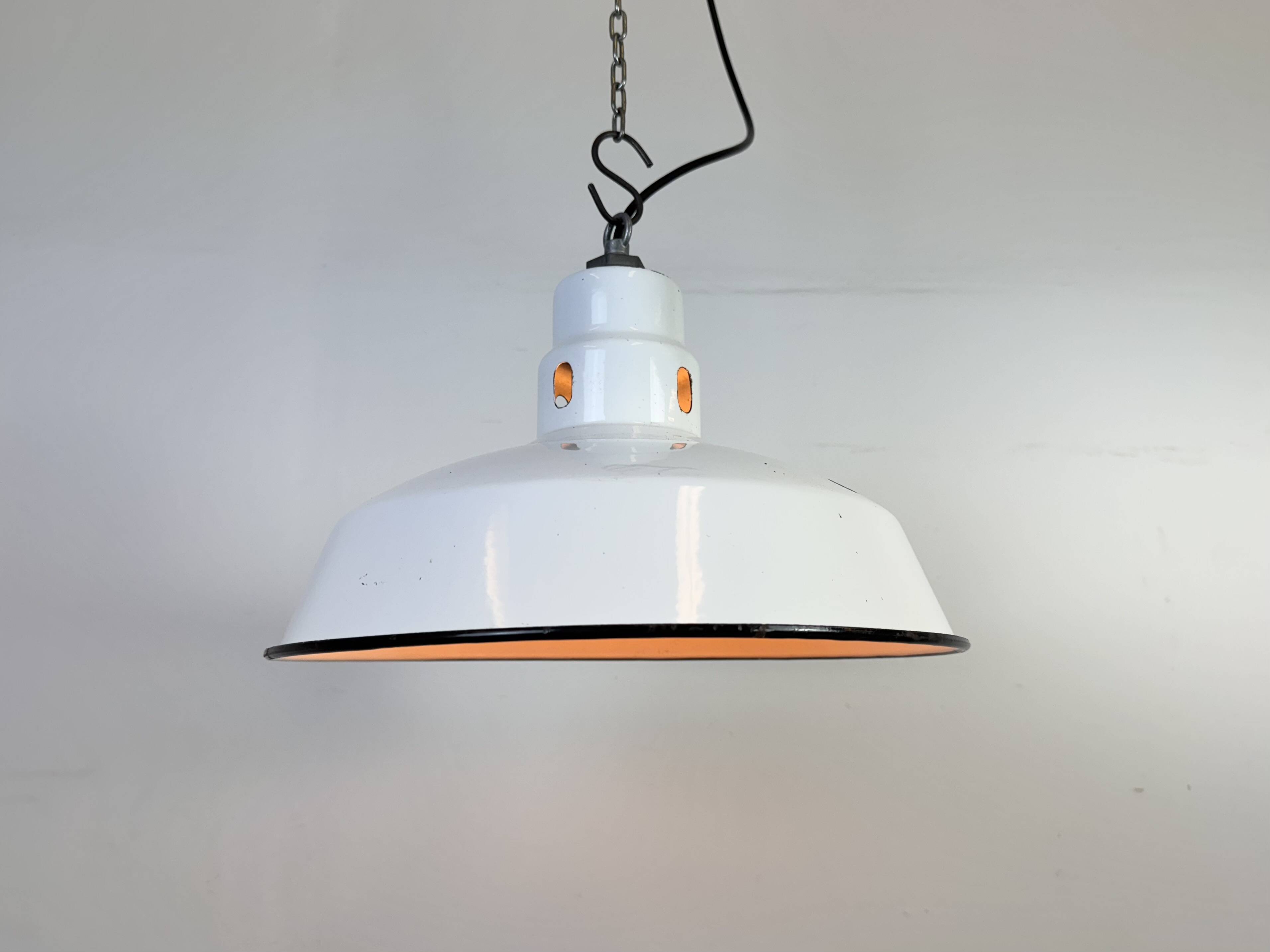 Industrial White Enamel Factory Pendant Lamp from Abolite, 1960s