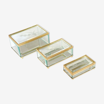 Trio of beveled crystal boxes