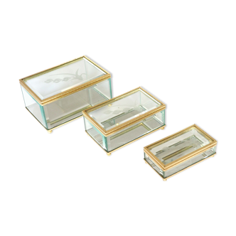 Trio of beveled crystal boxes