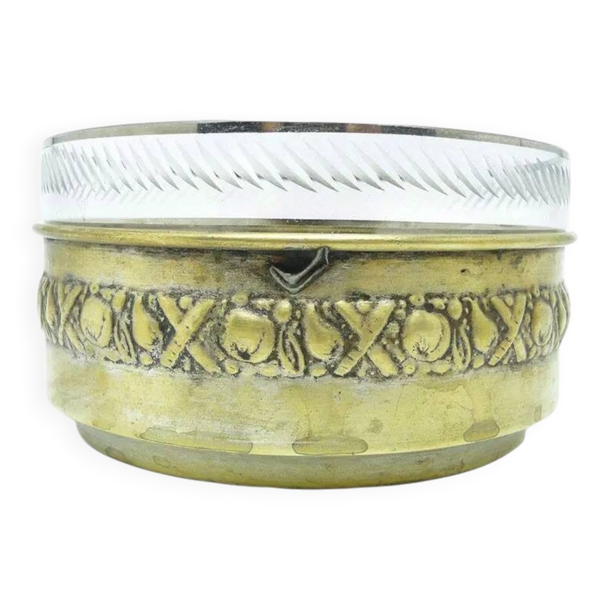 Art Deco sugar bowl, silver-plated brass, glass, Poland, 1930s