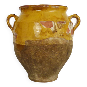 Pot à confit jaune vernissé, sud ouest de la France. Pot de conservation. XIXème