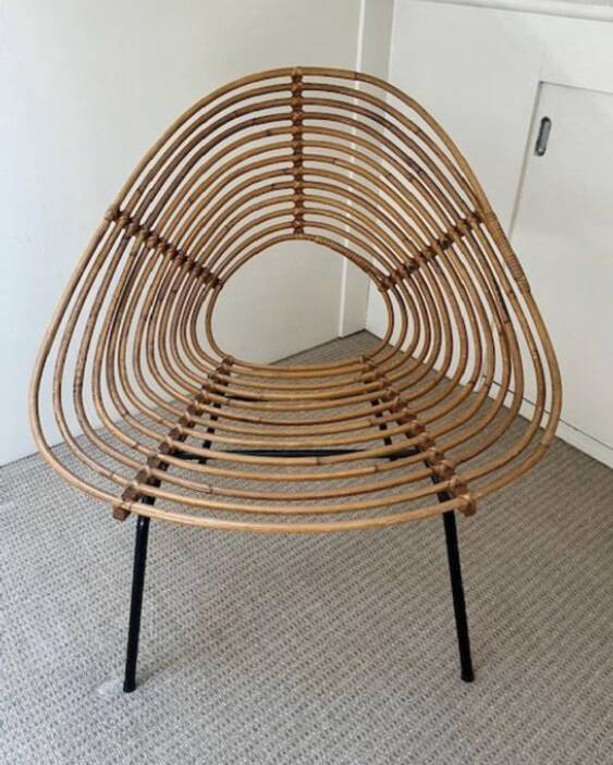 Chaise design en rotin, H. Broekhuizen pour Rohé Noordwolde, années 1960