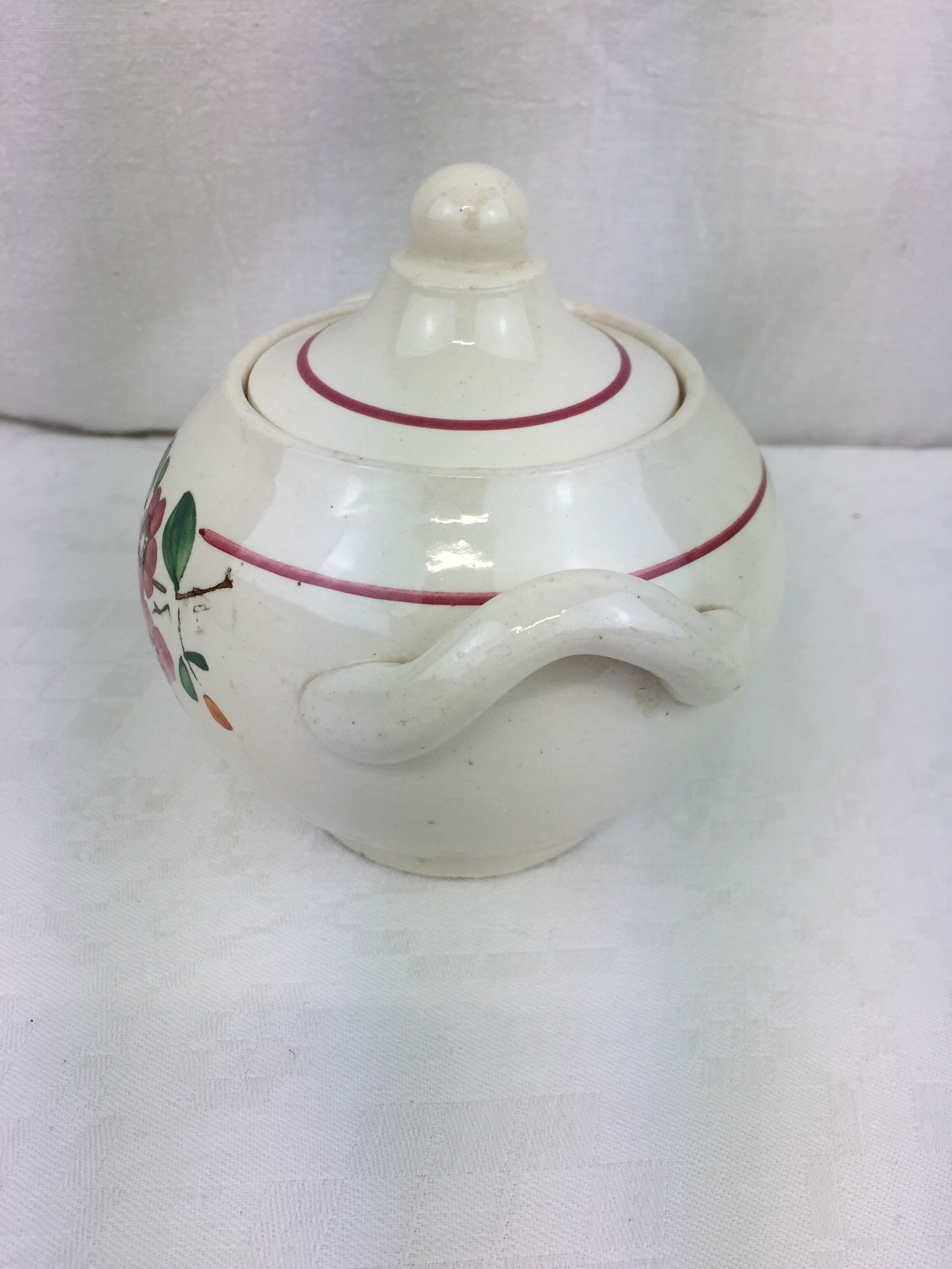 Old sugar bowl with floral decoration Made in France Sarreguemines