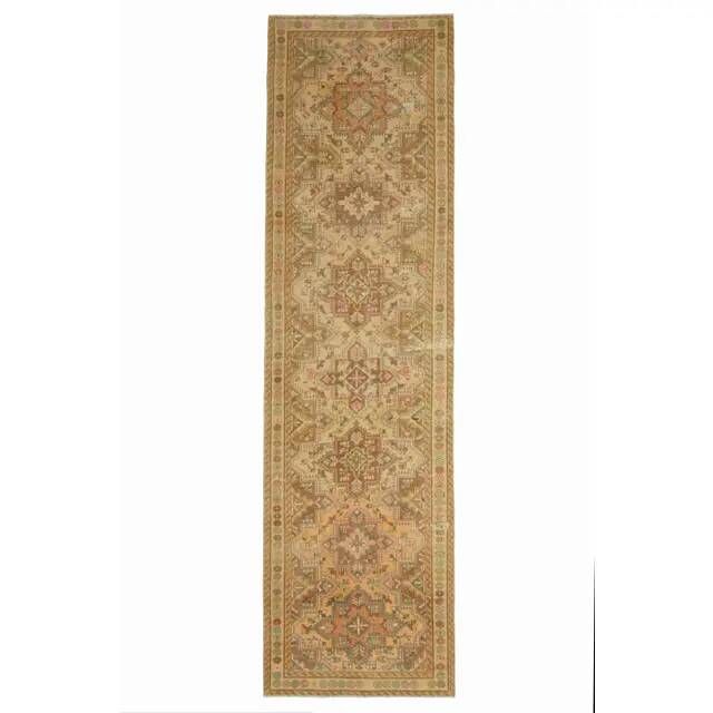 Vintage Turkish Hand-Knotted Wool Cotton Orange Runner Rug 101x380