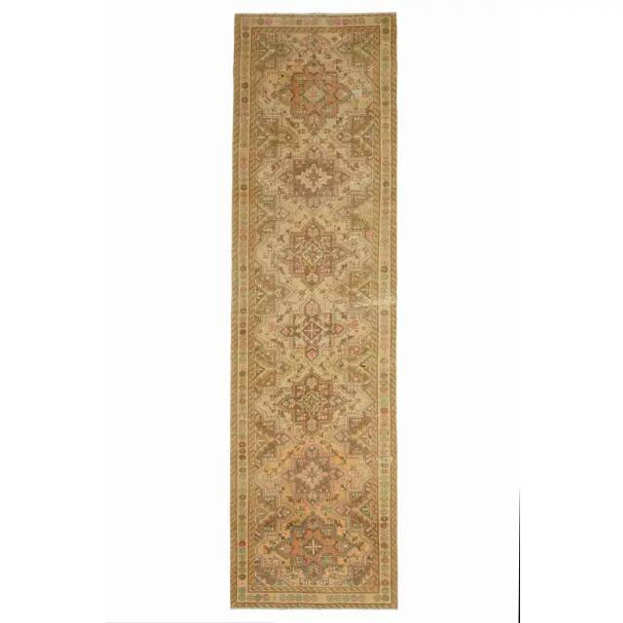 Vintage Turkish Hand-Knotted Wool Cotton Orange Runner Rug 101x380