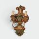 Pair of Polychrome Carved Wood Wall Lights with Vase and Acanthus. Arm in Iron.