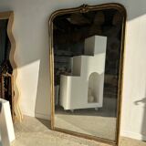 Large gilded mirror 19th century rounded corners mercury glass Louis XVI style