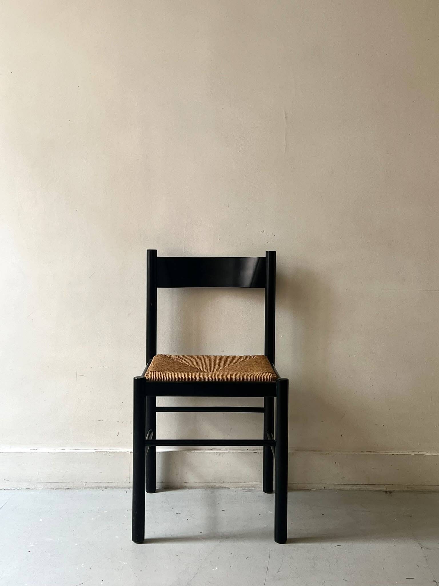 Modernist chair in wood and rope, France 1950