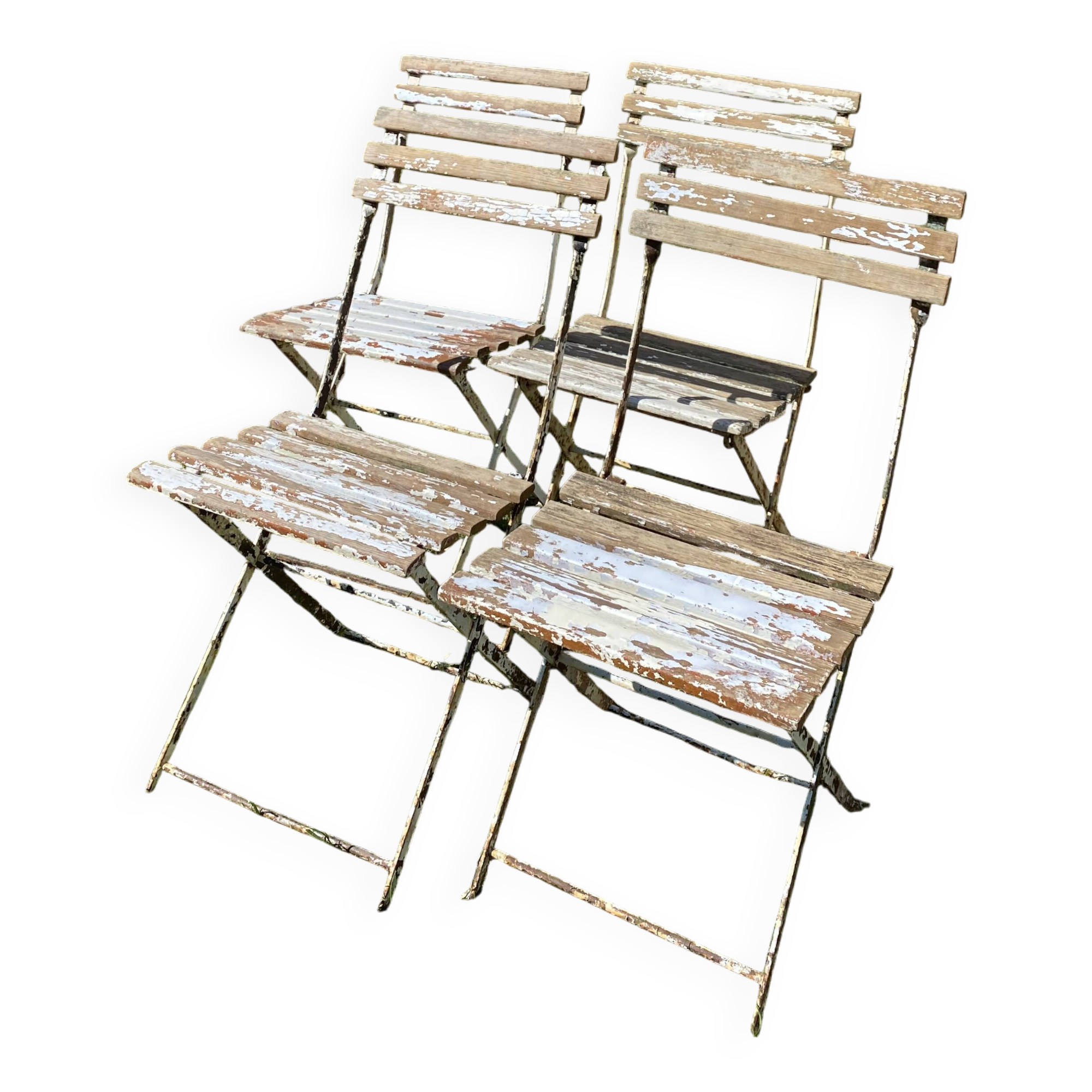 Set of 4 folding garden chairs in wood and metal
