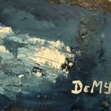 1970s Signed French Abstract Cityscape Oil on Canvas – Demys