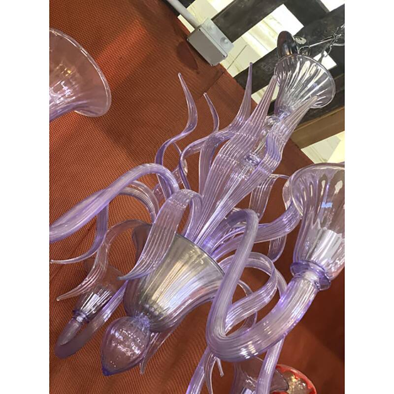 Contemporary Wisteria "Glicine" Murano Style Glass Leaf Chandelier