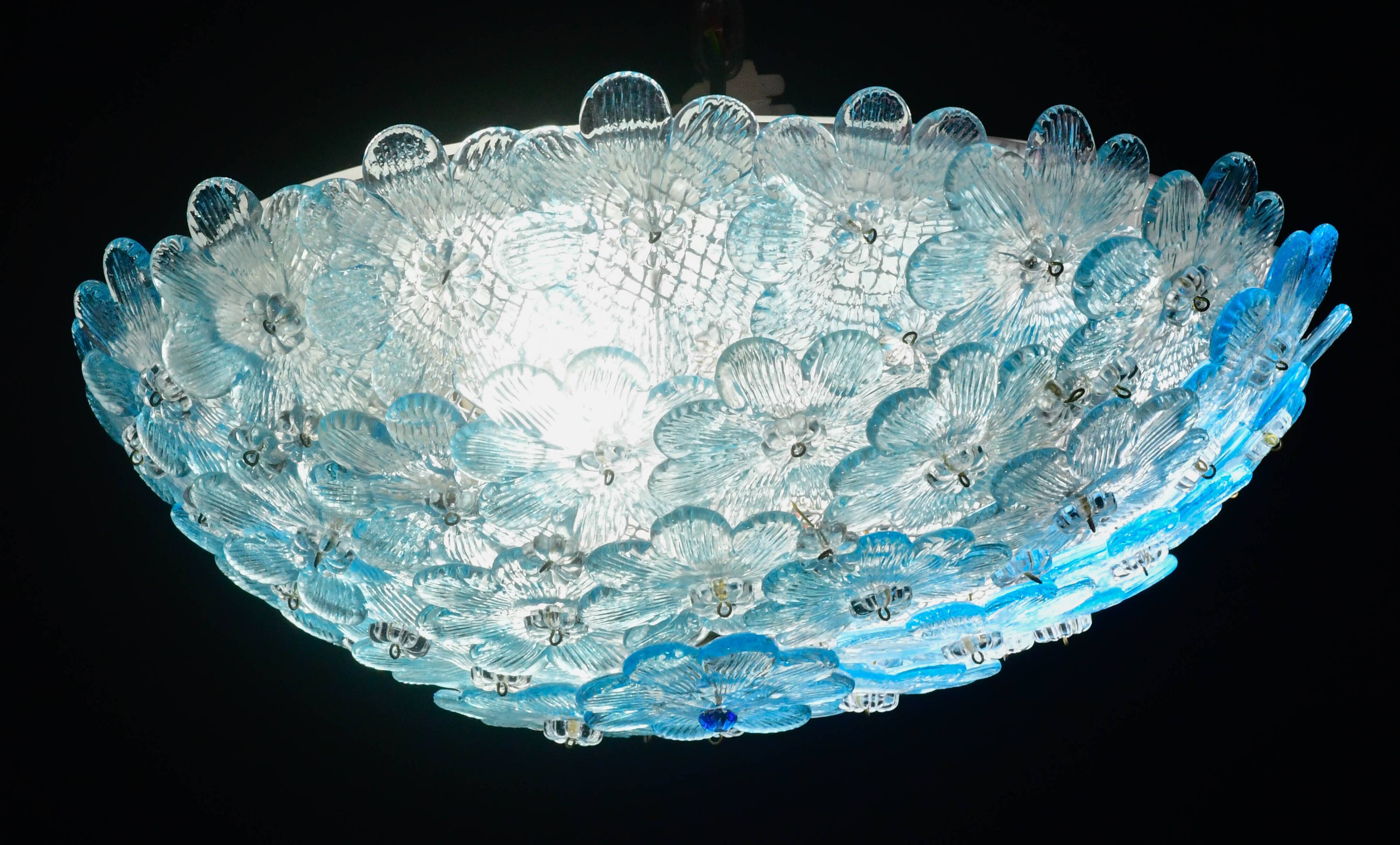 Amazing Murano ceiling light blu rubino flower by Seguso for Venini, Italy