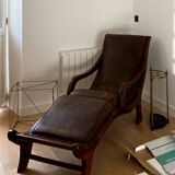 Méridienne fauteuil chaise longue cuir bois