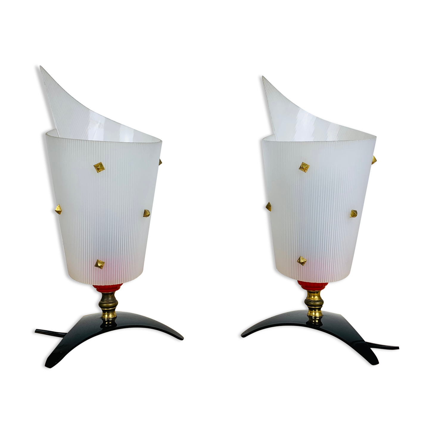 Pair of 50s plastic brass bedside lamps