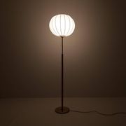 Mid-century floor lamp in brass and oak by Falkenbergs Belysning, Sweden, 1960s.