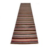 Tapis couloir artisanal, look bohème, couleurs pastel délavées, 415x70Cm