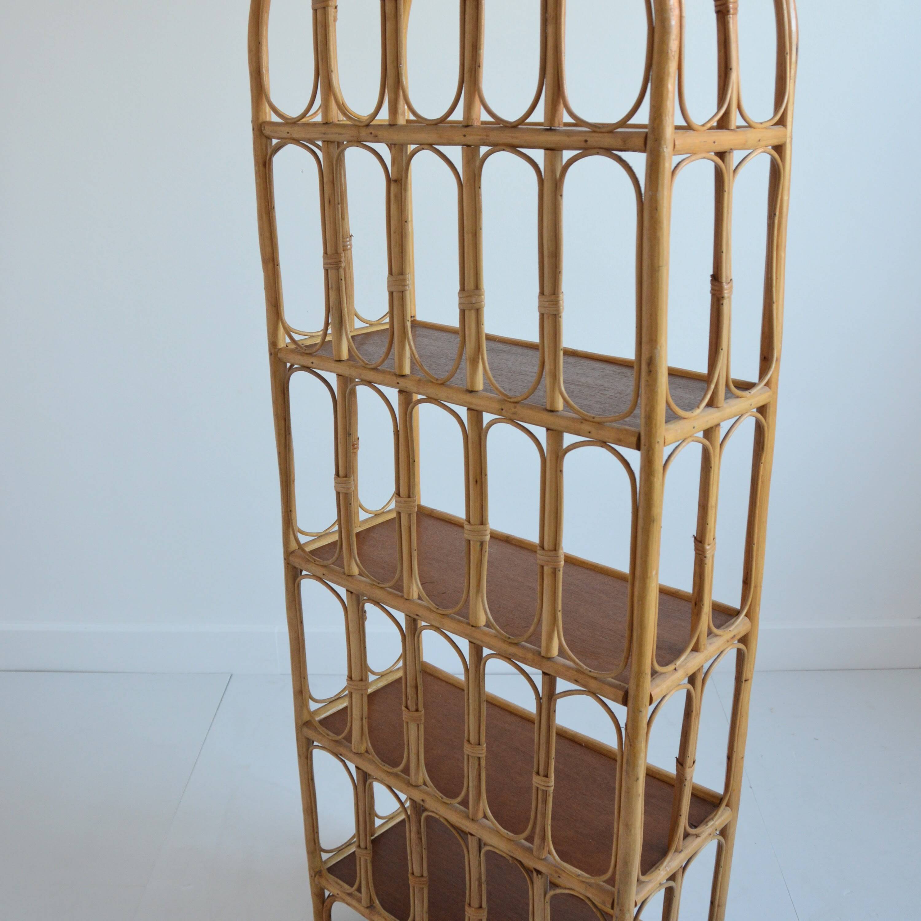 Library / Free-standing shelf in bamboo and rattan 1960s