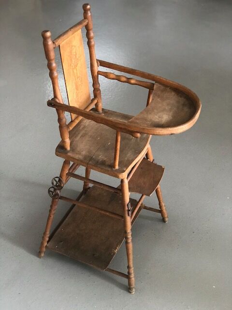 Wooden high chair for doll or bather, antique toy