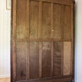 Old solid wood wardrobe with three vintage mirror doors