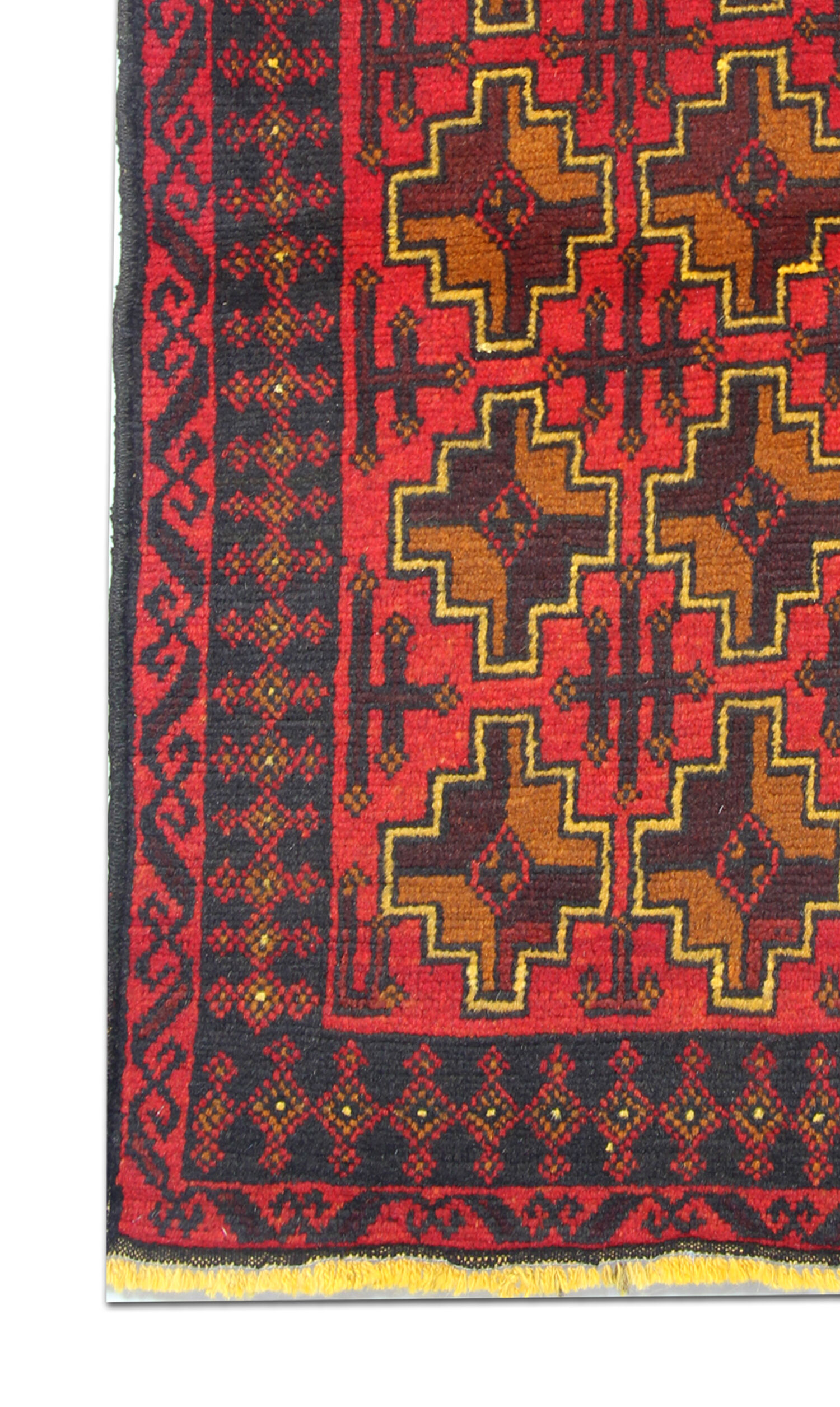 Hand Made Oriental Wool Area Rug Traditional Red Orange Carpet- 84x145cm