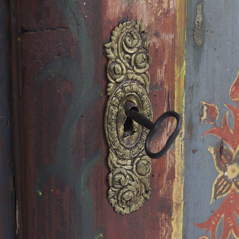 Rustic Farmhouse Folk Art Painted Bridal Cabinet 1834