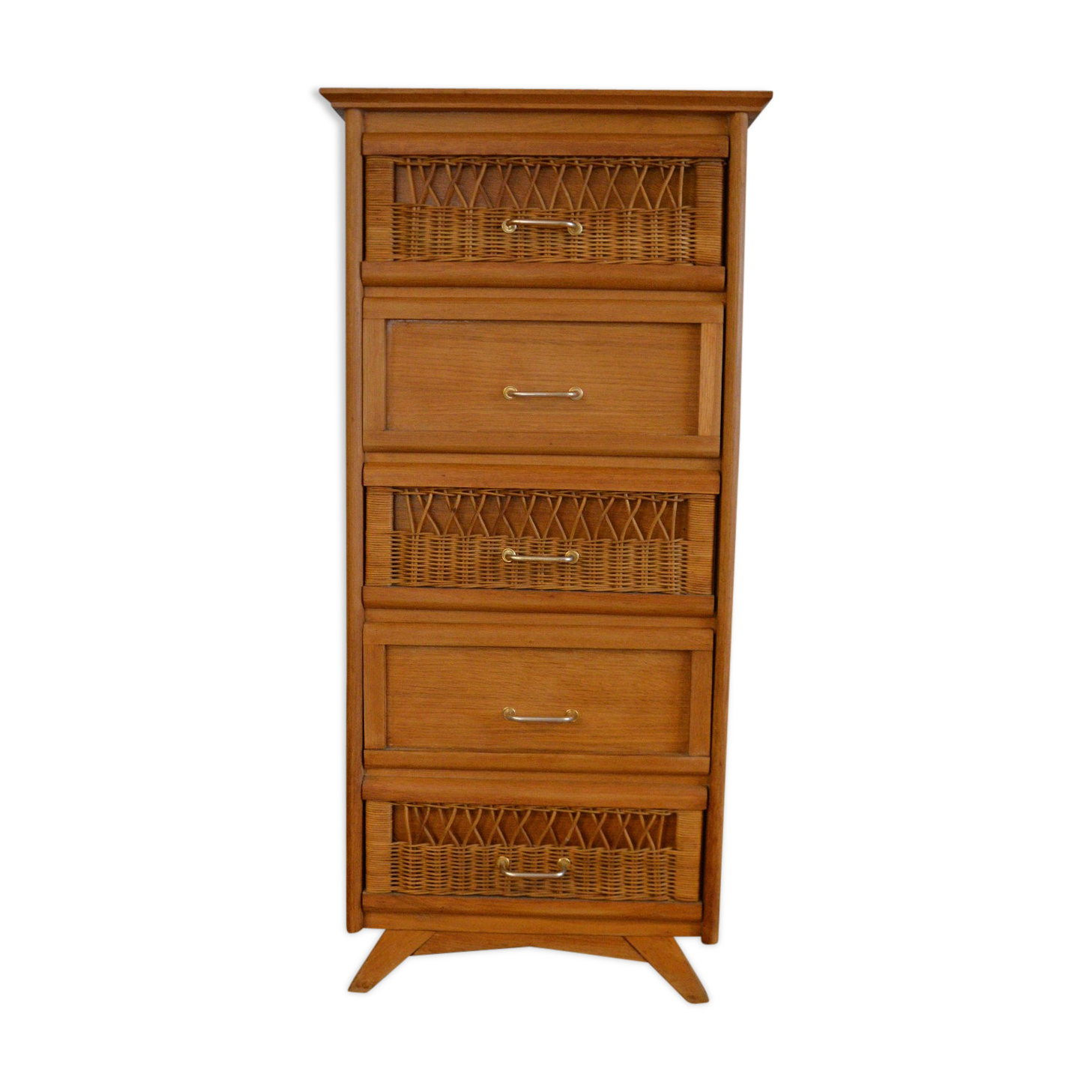 50s oak and rattan chiffonier