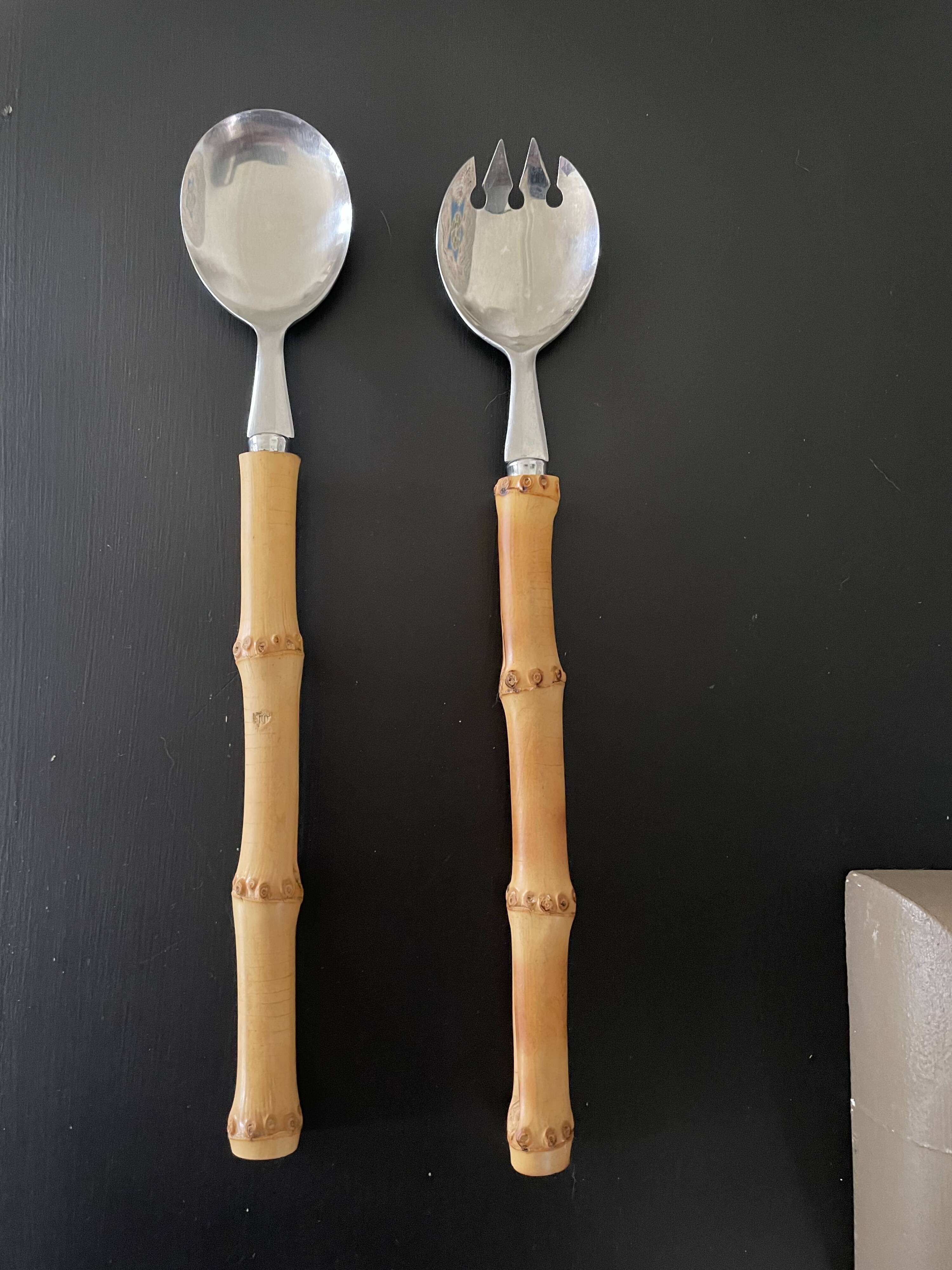 Salad servers with bamboo handles