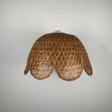 Flower-shaped pendant light, woven rattan, 1970