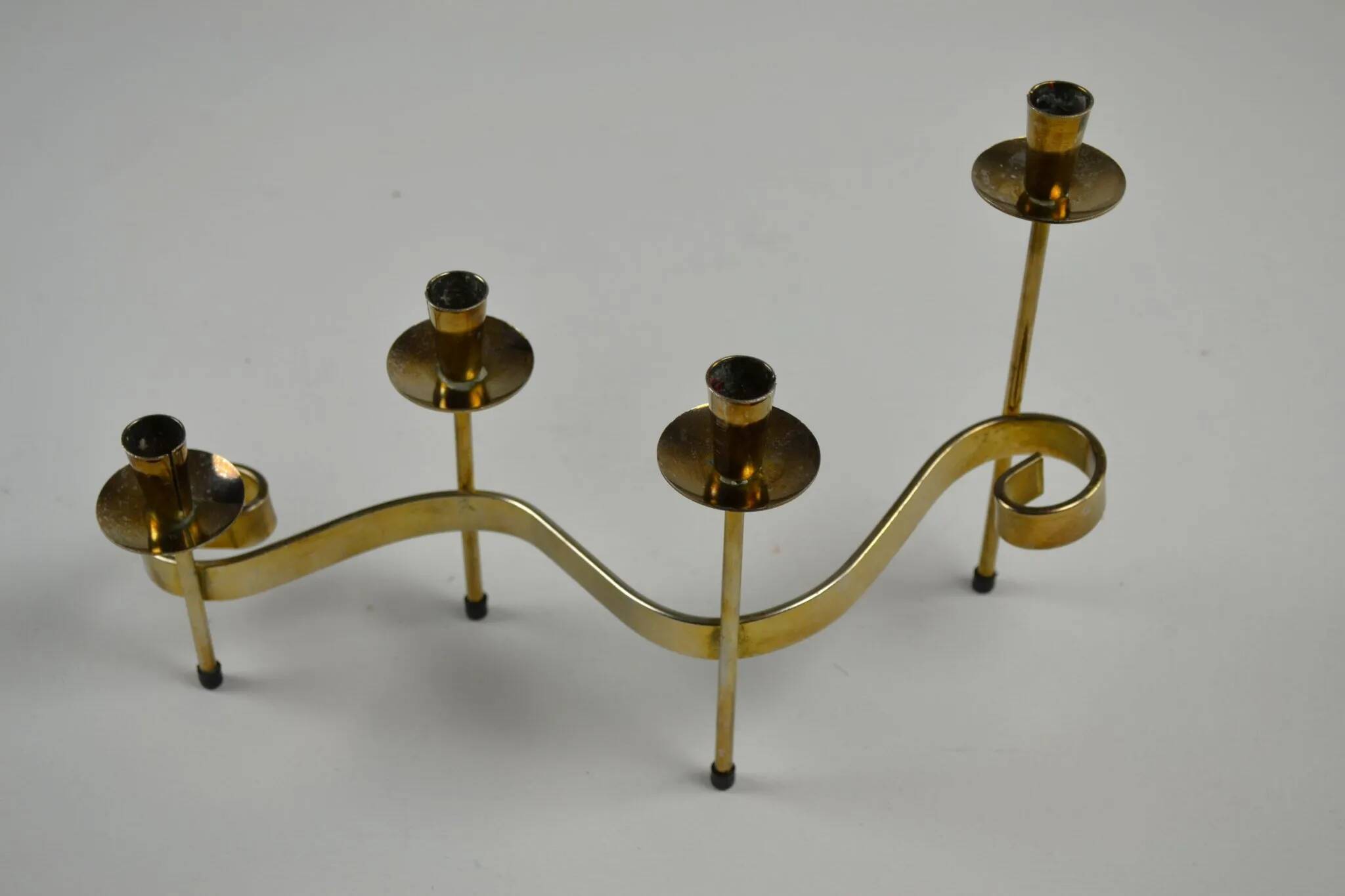 Set of Brass “Swirl” and “Spiral” Candle Holders by Gunnar Ander for Ystad-Metall, Sweden, 1960s
