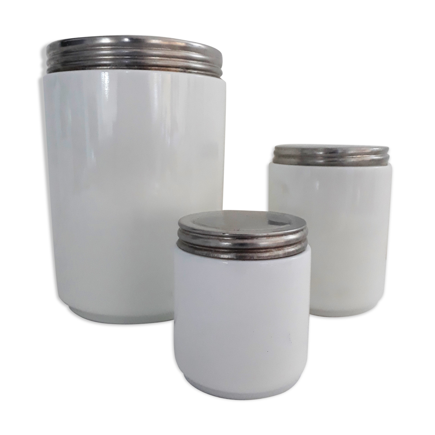 Lot of 3 old jars of laboratory glass color white