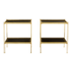 Pair of neoclassical side tables in brass and black leather by Maison Jansen, 1960.