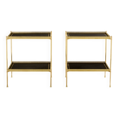 Paire de tables d’appoint néoclassiques laiton cuir noir Maison Jansen 1960