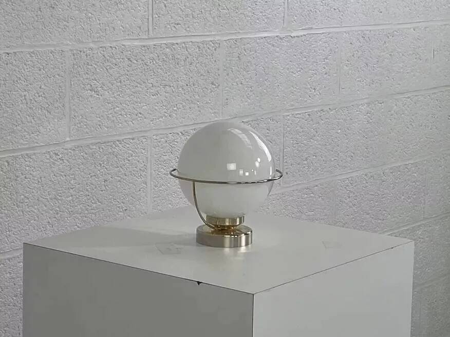 1950s wall lamp in white opaline and brass